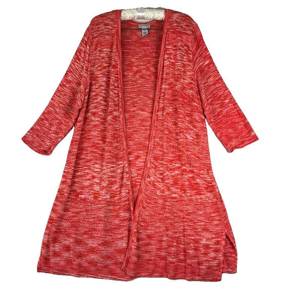 Catherines Cardigan Women's 3X Plus Orange White Heather Open Knit Duster - Picture 1 of 9